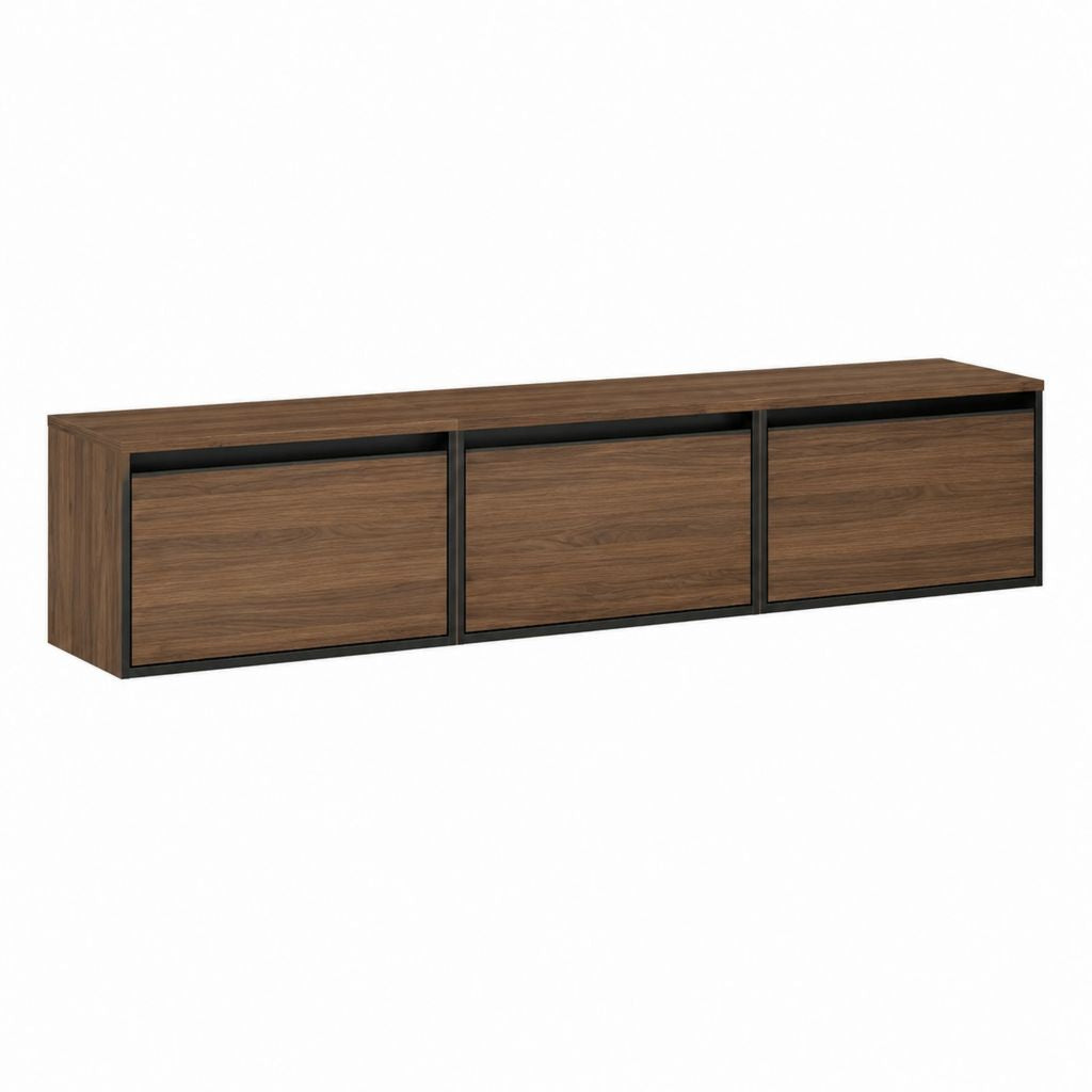 TV-Lowboard Walnuss Schwarz aus melaminharzbeschichteter Spanplatte rechteckig mit 3 Fächern 180 x 40 x 40 cm