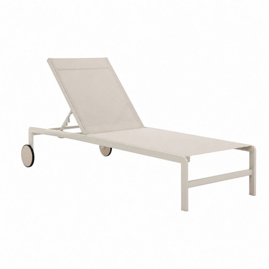 Gartenliege Beige Aluminium und PVC-Polyestergewebe 200 x 65 x 35 cm mit verstellbarer Rückenlehne und Rollen