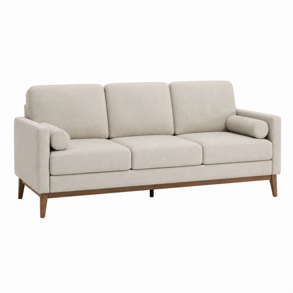 3-Sitzer Sofa Beige Polyester mit Massivholzfüßen 210 x 90 x 85 cm