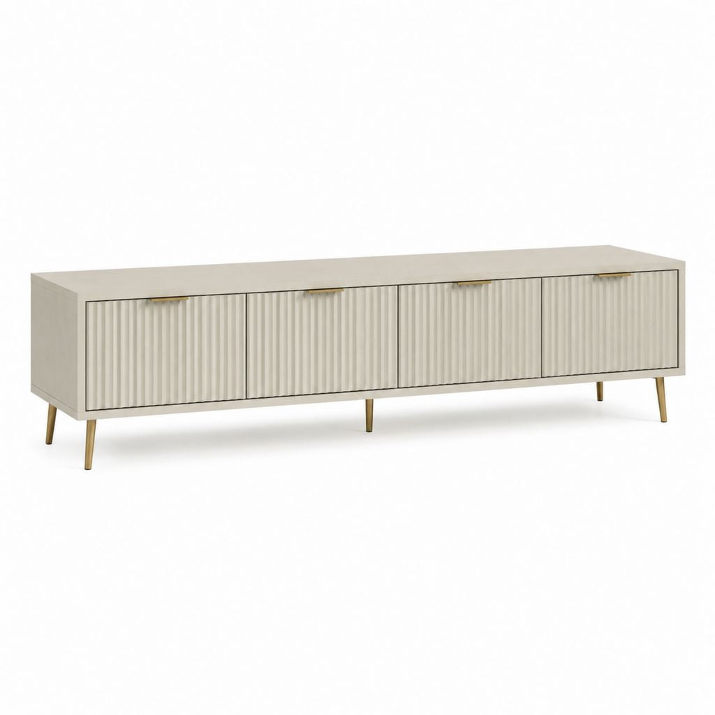 TV-Lowboard rechteckig Cremeweiß MDF mit 4 Türen 200 x 45 x 55 cm