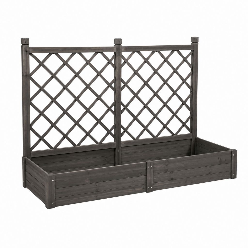 Hochbeet mit 2 Rankgittern Grau lasiertes Tannenholz 200 x 40 x 140 cm