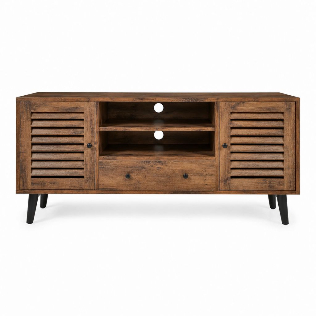 TV-Lowboard aus Mango-Massivholz Braun mit Lamellentüren 150 x 40 x 60 cm