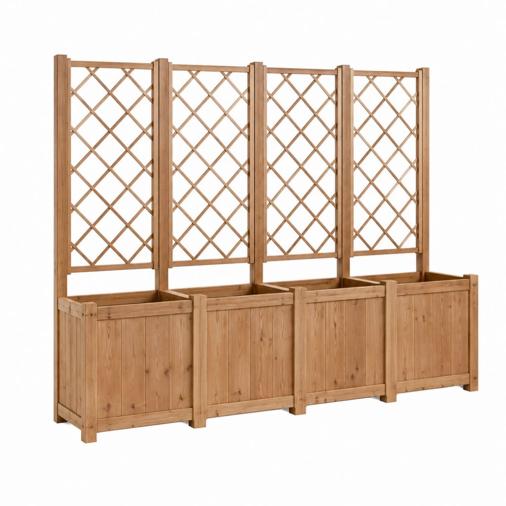 Pflanzkasten mit Rankgitter 4er-Set Natur Massivholz Rechteckig 160 x 40 x 140 cm