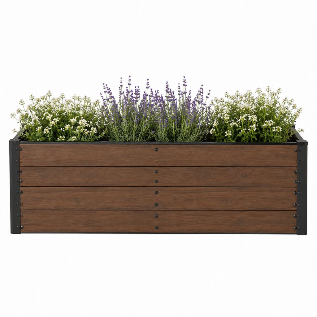 Hochbeet Pflanzkasten Braun Schwarz aus WPC und pulverbeschichtetem Stahl 120 x 40 x 40 cm