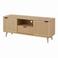 TV-Lowboard mit 2 Türen Schublade und Kabelöffnung Eichefarben MDF Rattan rechteckig 140 x 40 x 60 cm