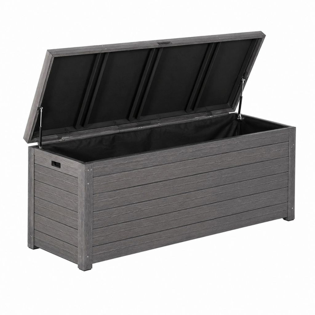 Rechteckige Garten-Aufbewahrungsbox Grau aus WPC mit PE-Innenfutter 150 x 50 x 56 cm