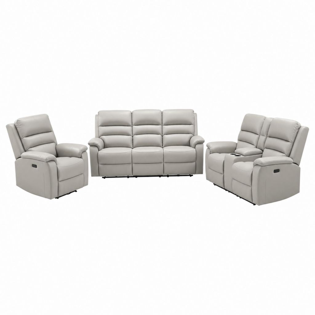 Relaxsofa Set 3-2-1 Hellgrau PU-Kunstleder mit elektrischer Relaxfunktion 3-Sitzer 205 x 97 x 102 cm 2-Sitzer 159 x 97 x 102 cm Sessel 92 x 97 x 102 cm