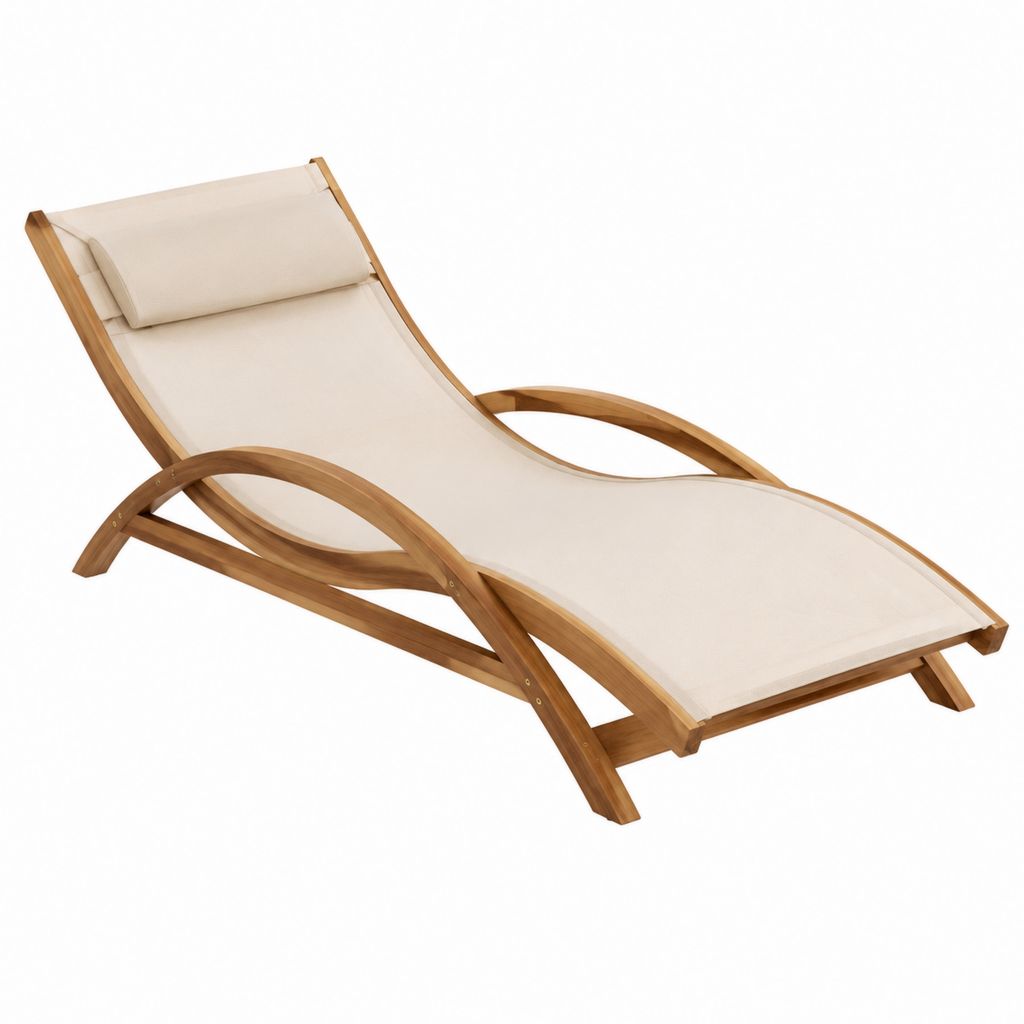 Gartenliege Sonnenliege Beige Akazienholz Textilene geschwungen 200 x 60 x 30 cm