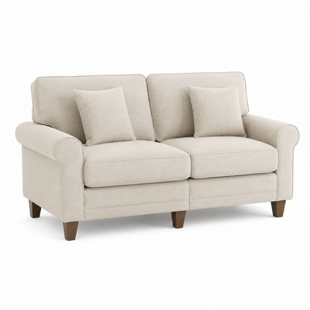 2-Sitzer Sofa Beige mit Polyesterbezug und Massivholzfüßen 160 x 90 x 88 cm