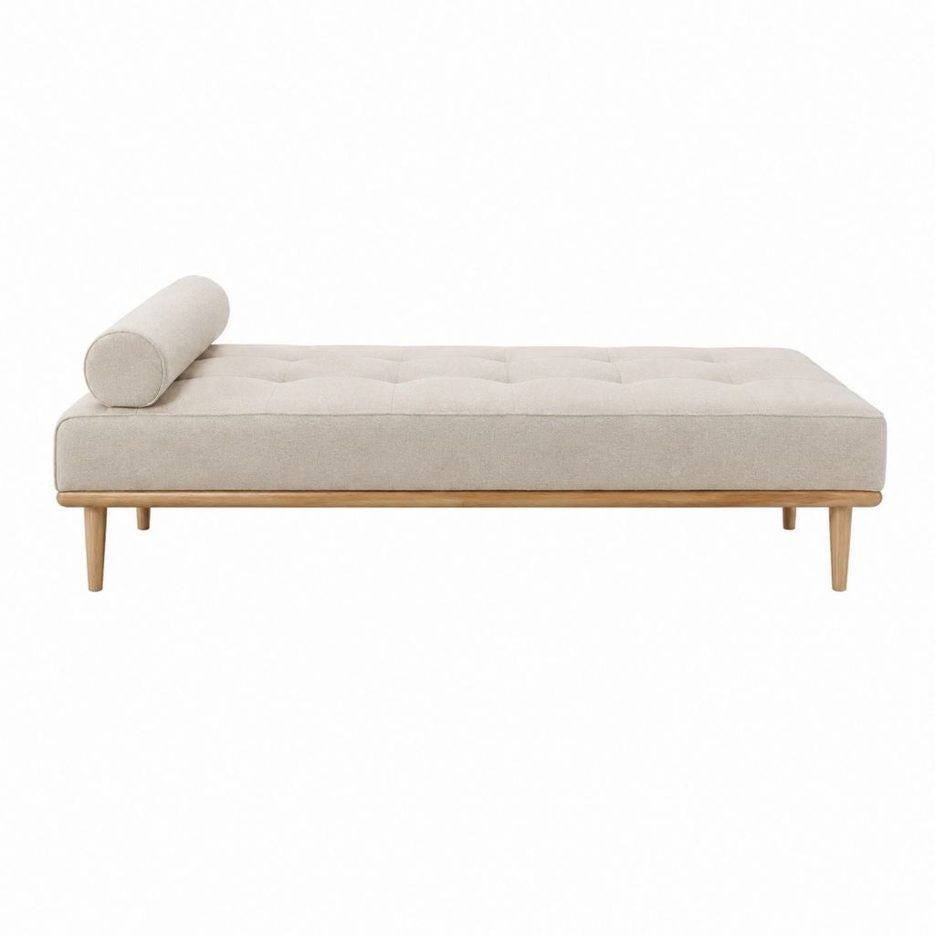 Chaiselongue Beige mit Polyesterbezug und Massivholzgestell 190 x 80 x 43 cm