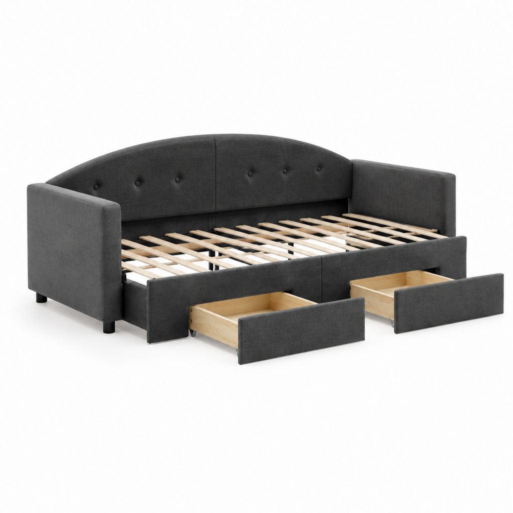 Tagesbett Schlafsofa Dunkelgrau Polyester 90 x 200 cm mit Lattenrost und 2 Schubladen