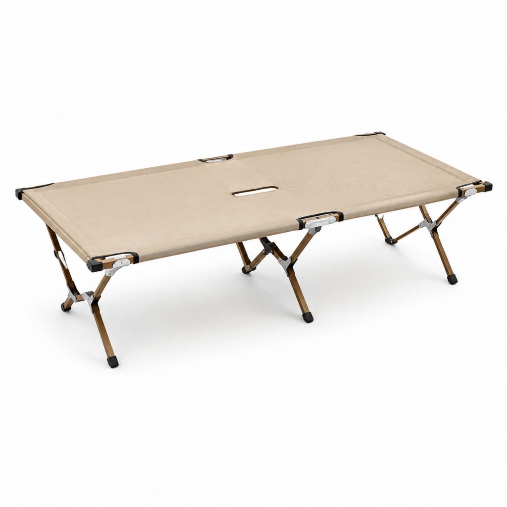 Klappbare Gartenliege Campingbett beige mit Aluminiumgestell und Polyesterbespannung rechteckig 190 x 64 x 43 cm