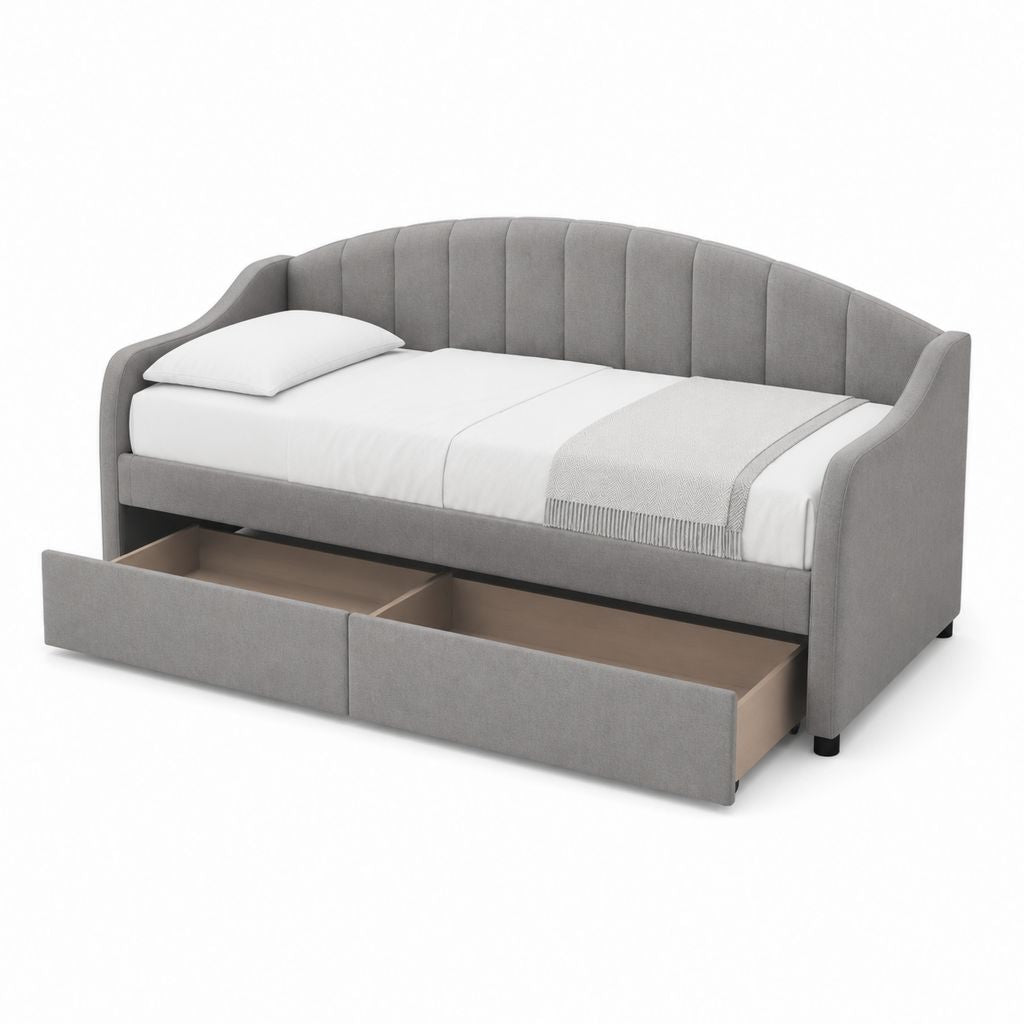 Schlafsofa Grau mit 2 Schubladen Polyester Liegefläche 90 x 200 cm Außenmaß 216 x 100 x 90 cm