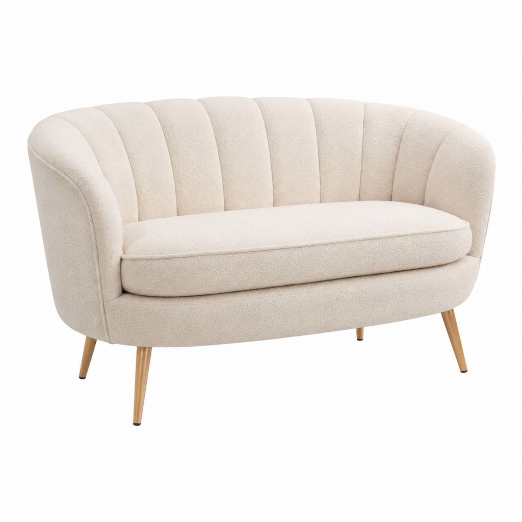 2-Sitzer Sofa Cremeweiß Polyester-Bouclé abgerundet 130 x 78 x 76 cm
