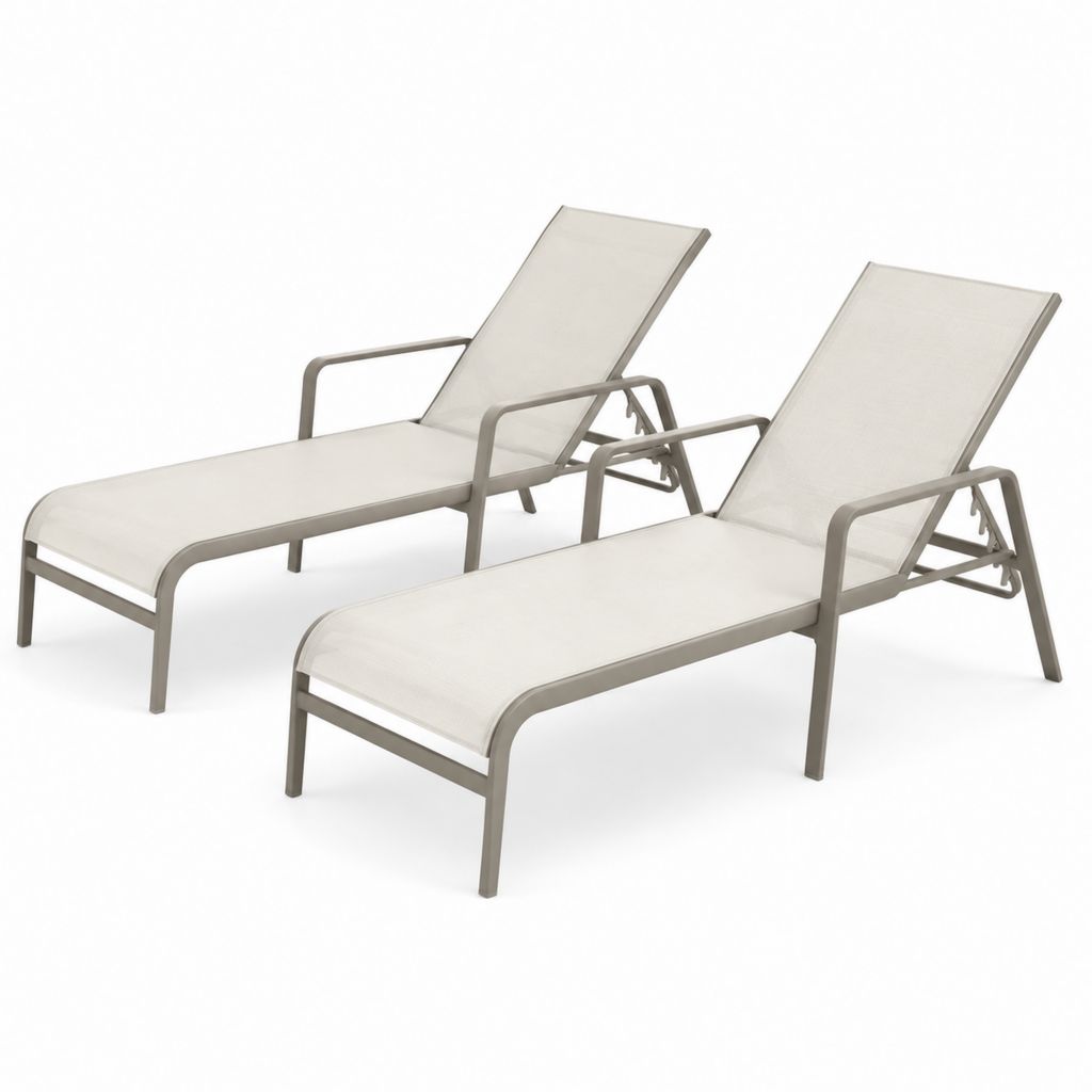 2er Set Gartenliegen Beige Aluminiumgestell mit Textilene-Bespannung verstellbare Rückenlehne 195 x 68 x 35 cm