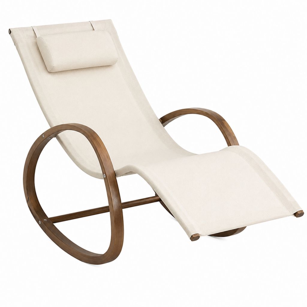 Schaukelliege mit Kopfkissen Creme Schichtholz Polyester ergonomisch 146 x 65 x 95 cm